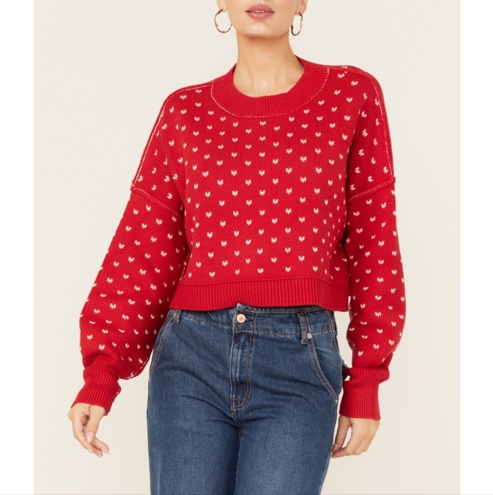 🆕 FREE PEOPLE 🇺🇸 Easy Street Sweater in Cherry 🍒 Combo Size M Oversized